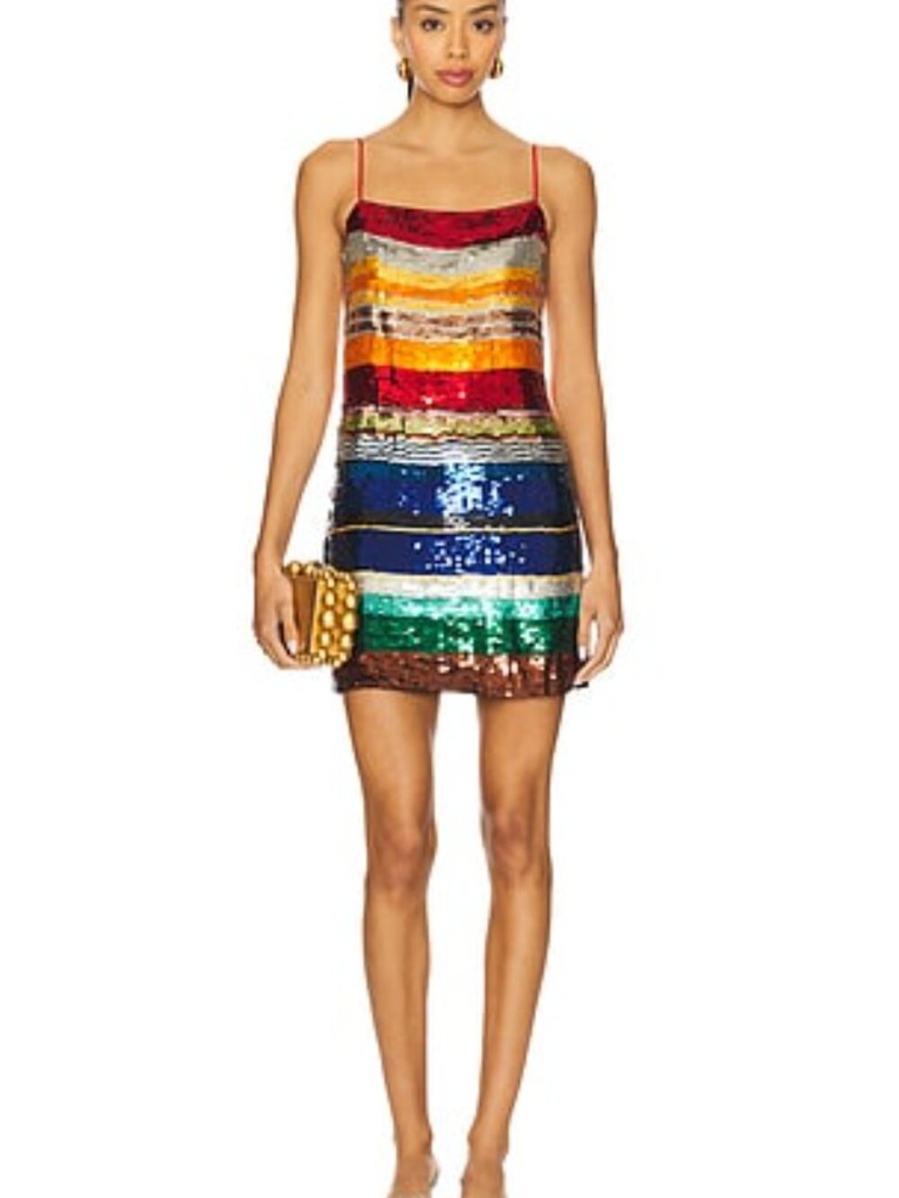 Alice + Olivia Bridget Mini Dress - Striped Sequin Spaghetti Strap - Picture 3 of 10